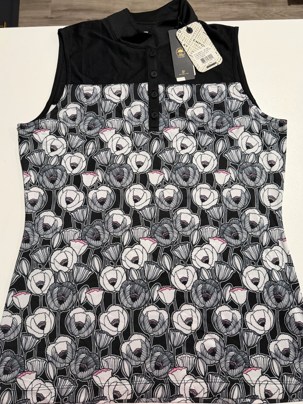 Black Floral Sleeveless Top with Pink Accents with Matching Skort